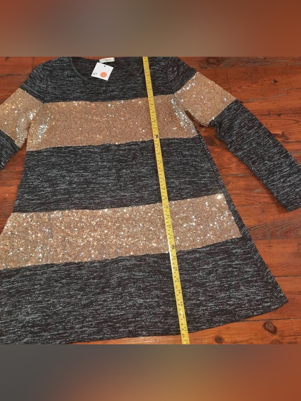 12 Pm By Mon Ami Black Dress with Gold Sequin Stripes - Picture 4 of 6